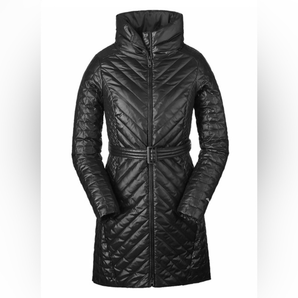 Eddie Bauer Women’s Coat Trinity Down Parka Size Small BLACK Jacket Belted